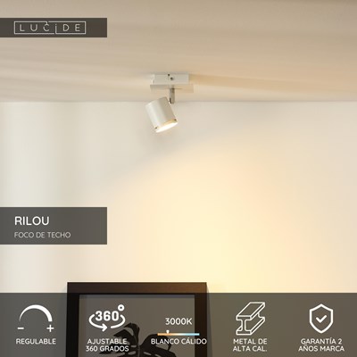Lucide RILOU - Foco de techo - LED Regul. - GU10 - 1x5W 3000K - Blanco